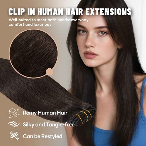 LuxeTress Clip in Hair Extensions Real Human Hair 16 Inch 120g 7Pcs Remy Extensions Double Weft Straight Hair Extensions for Add Volume (16in, 120g, #2)