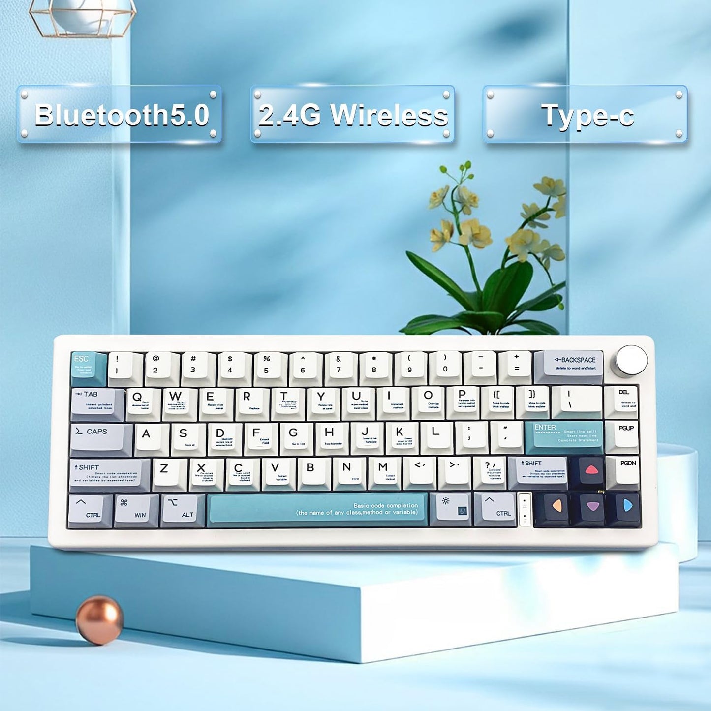 ZMX GMK67 Keyboard Barebones Kit,Hot-Swap PCB Bluetooth 5.0/2.4G/Type-C Tri-Mode 65% Mini Custom RGB Wireless Mechanical Keyboard with Knob Gasket Mount Programmable Gaming DIY Kit (White)