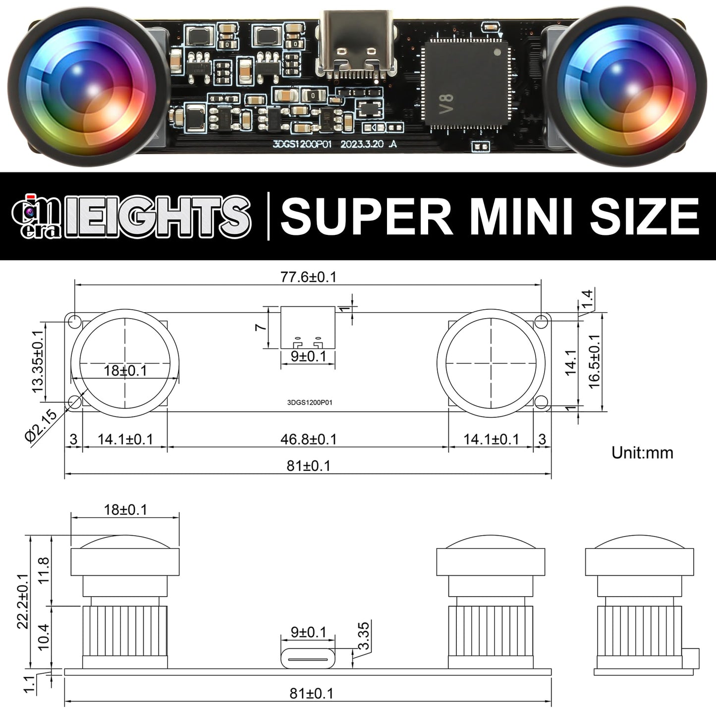 120fps Global Shutter USB Camera Module - Dual Lens 3D Stereo Synchronization Webcam for Computer - High Speed 1200P 60fps Binocular PC M12 UVC USB2.0 VR Wide Angle 100 Industrial