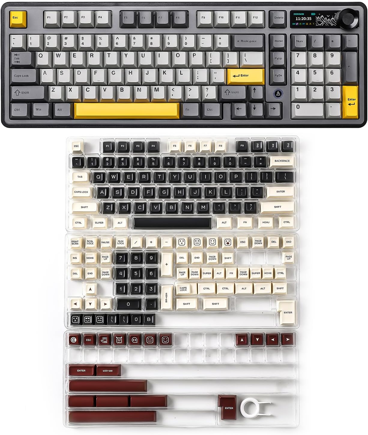 AJAZZ AK980 Wireless Keyboard with Smart Display & Knob,MIKIBYSA Keycaps- Double Shot PBT Custom Keycap Set