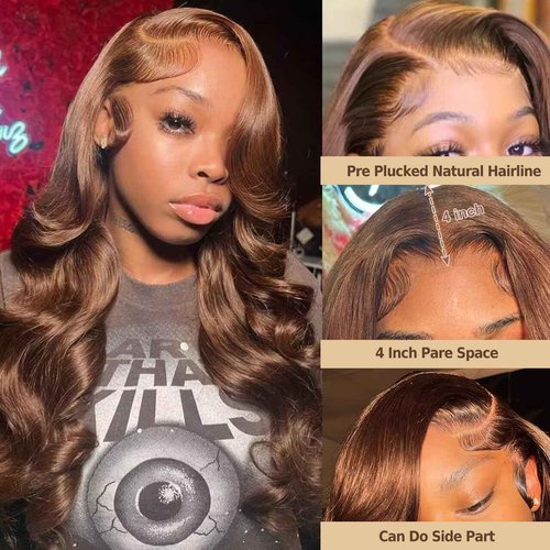 eddfine 250% Density 5x5 HD Lace Closure Wigs Human Hair Glueless Wigs Human Hair Pre Plucked Pre Cut Chocolate Brown Body Wave Lace Front Wigs #4 Glueless Wigs 18 Inch