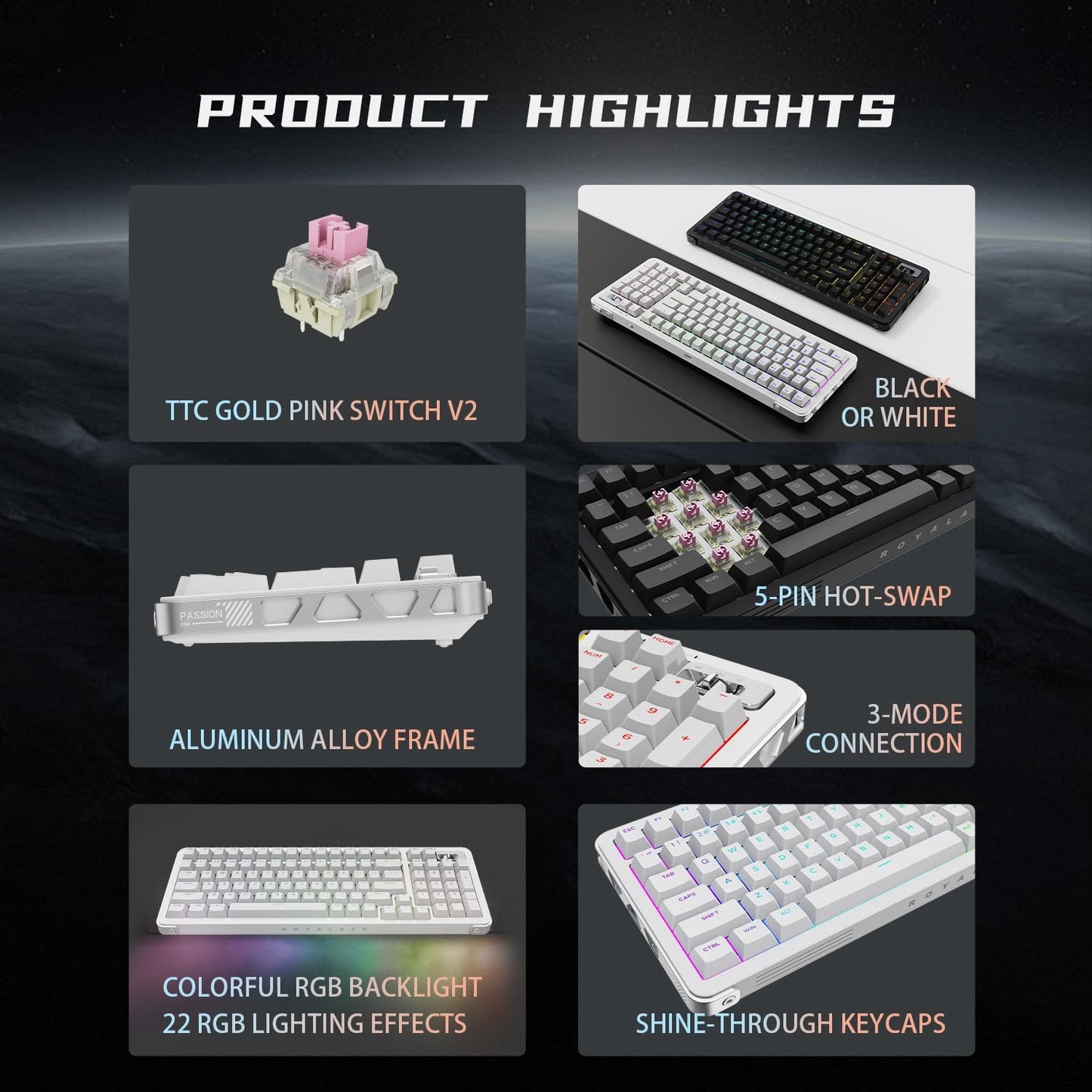 98% Wireless Mechanical Keyboard, BT/2.4G/USB-C Tri-Mode Hot Swappable with PBT Keycaps, Linear Switches, Gasket Structure, RGB Backlit Gaming Keyboard for Win/Mac/iOS/Android (White)