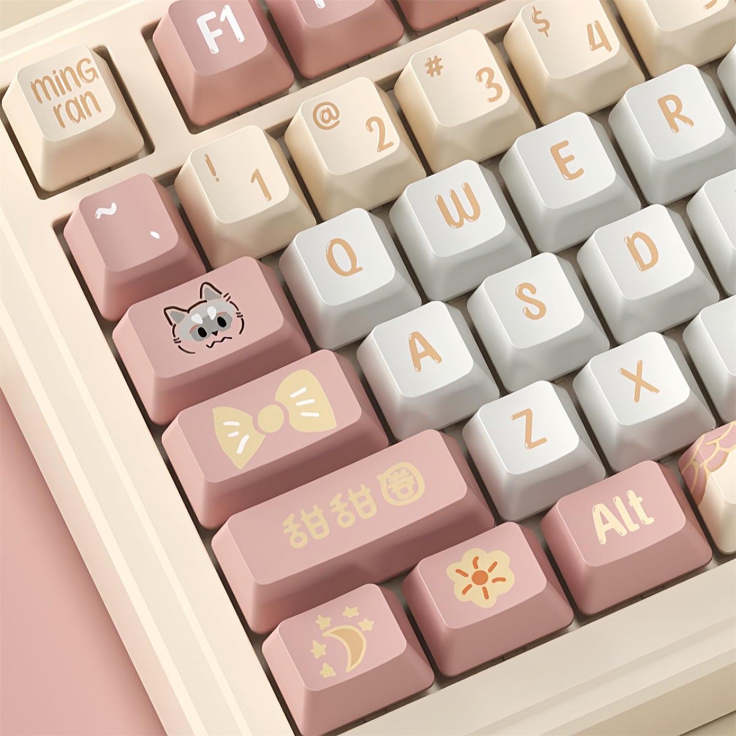 ZMX Cute Keyboard Keycaps,PBT Dye-Sub Custom Keycaps Set Cherry Profile 124 Keys Full Size Keycaps for ANSI Layout Cherry MX Switches 75% 60% Mechanical Gaming Keyboard Kawaii Cartoon Keycaps (16)