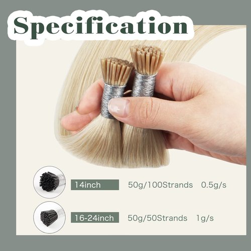 Sixstarhair Blonde I Tip Hair Extensions - Real Human Hair, Ash Blonde, Silky Straight Keratin, 22 Inch, 50g, 50 Strands