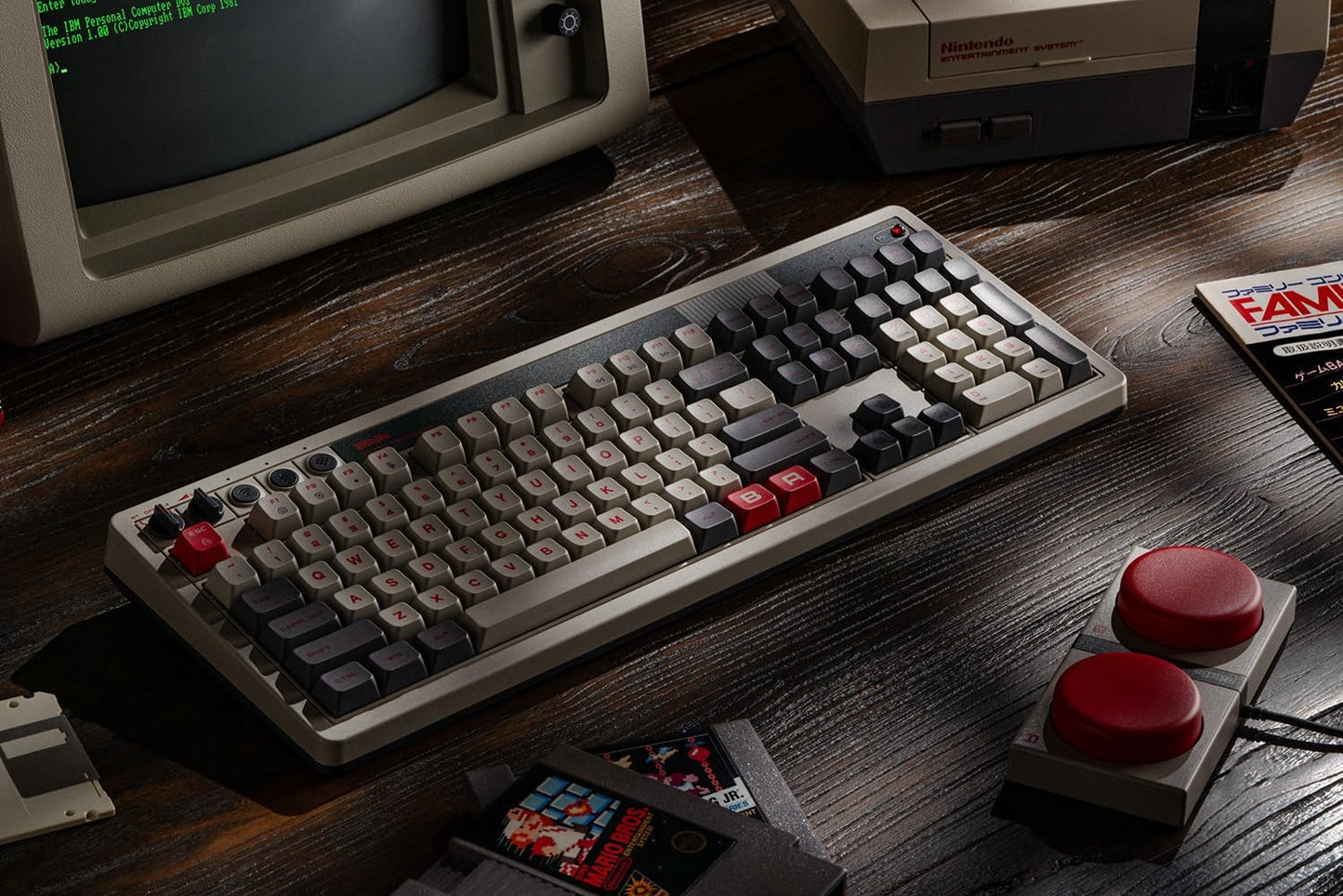8BitDo Retro 108 Mechanical Keyboard with 108 Keys and Integrated Numpad, Bluetooth/2.4G/USB-C Hot Swappable Wireless Gaming Keyboard for Windows and Android - Fami Edition