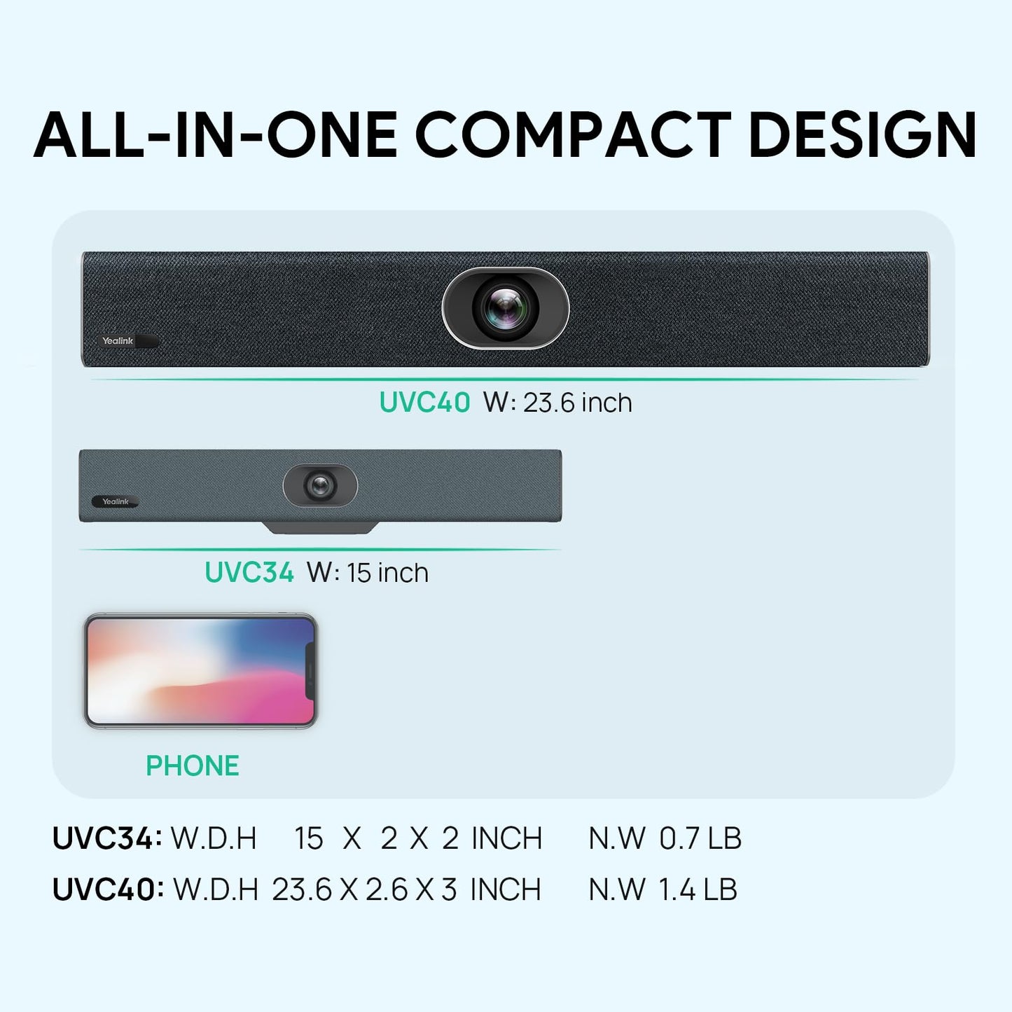 Yealink UVC40 Video Conference Room Camera System Teams Zoom Certified, 4K Webcams All-in-One Video and Audio Conferencing Video Bar, 133° Wide Angle Webcam, Speaker Tracking, PC Connected via USB-A