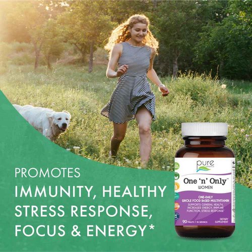 PURE ESSENCE LABS One N Only Multivitamin for Women, Natural One a Day Herbal Supplement with Vitamin D3, B12, and Biotin with Whole Foods, 90 Tablets
