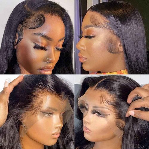 Hermosa 13x4 Lace Front Human Hair Wigs Pre Plucked with Baby Hair 180 Density 9A Straight Human Hair Lace Front Wigs for Black Women Black Color 14 Inch
