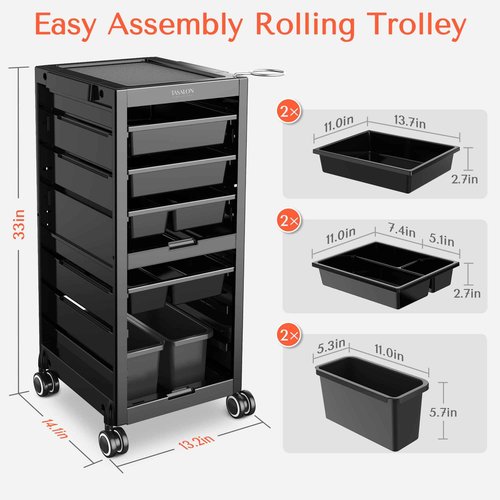 Tasalon Professional Salon Trolley Cart, Station with 4 Drawers & 2 Storage Baskets, Multipurpose Salon Station Cart