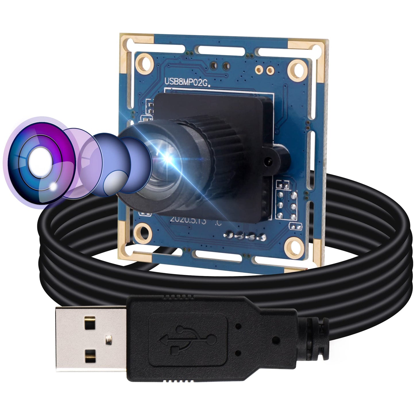 8mp USB Camera Module for Computer Wide Angle PC Camera 75degree No Distortion Lens Webcam Board Mini UVC USB2.0 Lightburn Camera IMX179 USB with Camera 4K USB Security CCTV Camera for Raspberry Pi