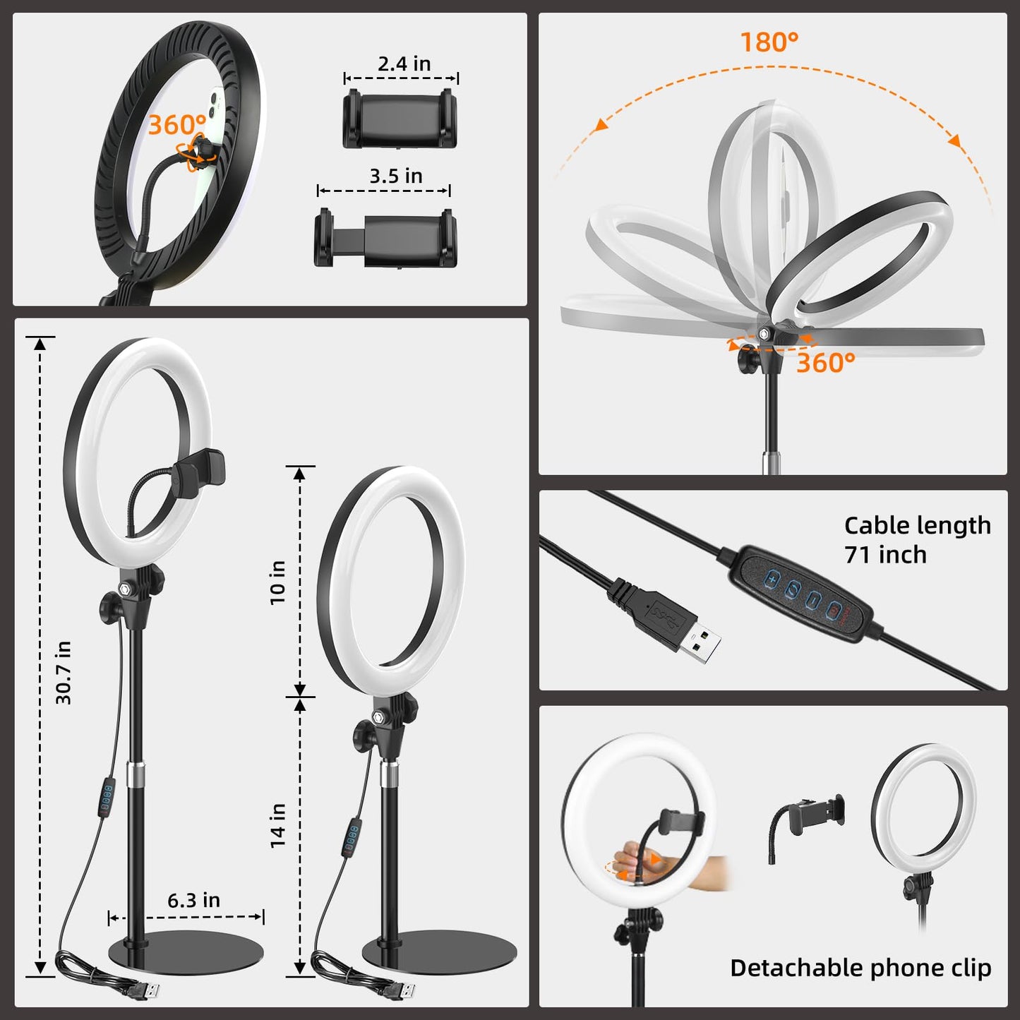 10'' Desk Ring Light with Stand – Zoom Lighting with Phone Holder for Computer・Video Calls・Conference – CRI95 LED Adjustable Circle Light, 10'' Large Lamp Head, Content Creator Friendly