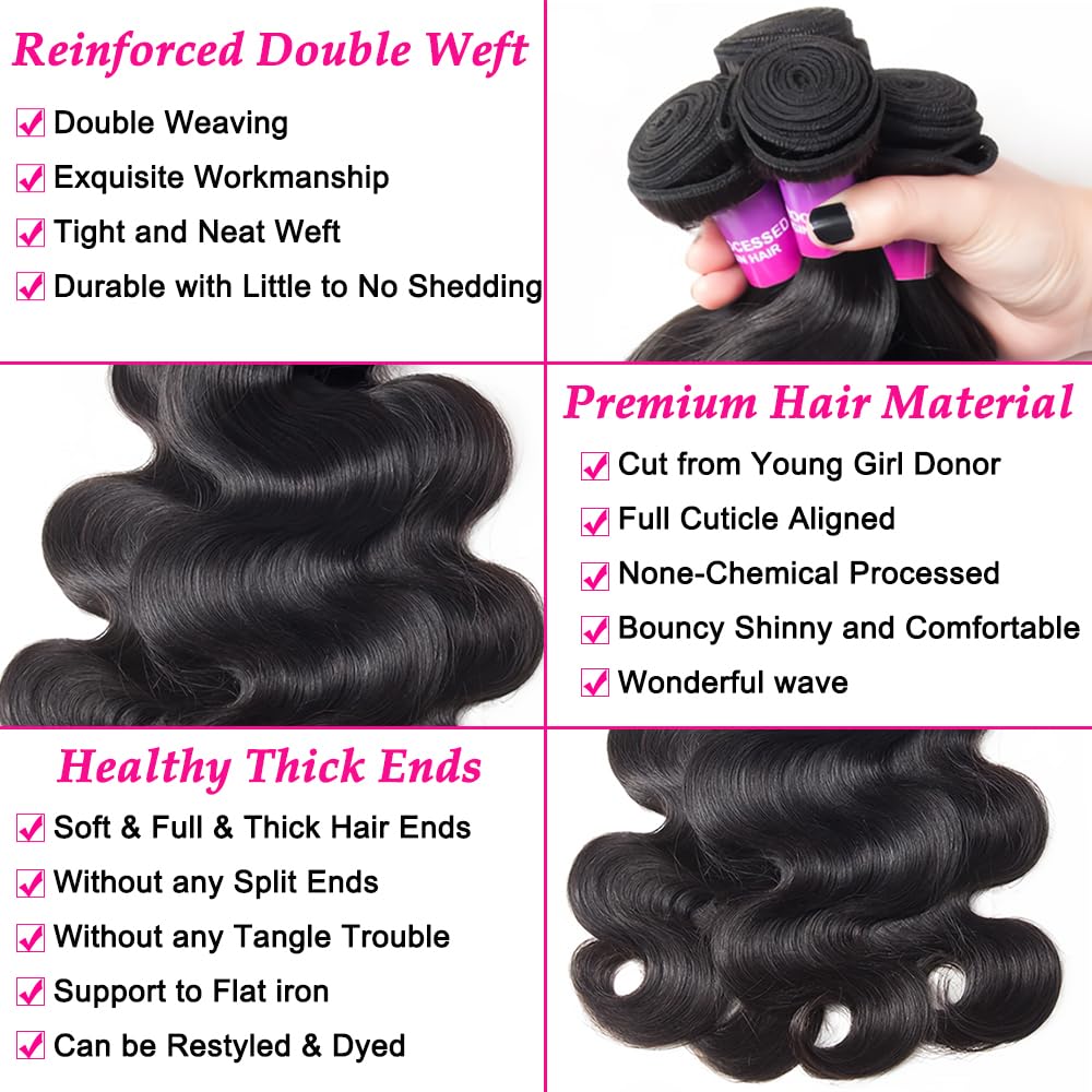 12A Human Hair Bundles 400g Body Wave Bundles Human Hair Extensions 16 16 18 18 Inch Brazilian Virgin Body Wave 4 Pieces Deals Unprocessed Brazilian Quick Weave Extensions Natural Black