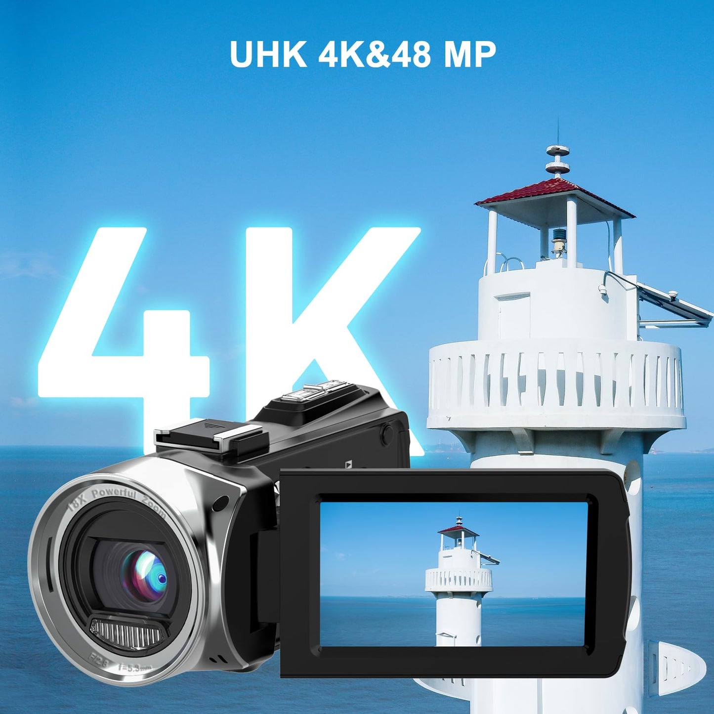 YEEIN Video Camera Camcorder 4K 48MP Digital Vlogging Camera for YouTube 3.0 Inch 270°Rotation LCD Screen 18x Digital Zoom Video Recorder with Microphone, 2 Batteries