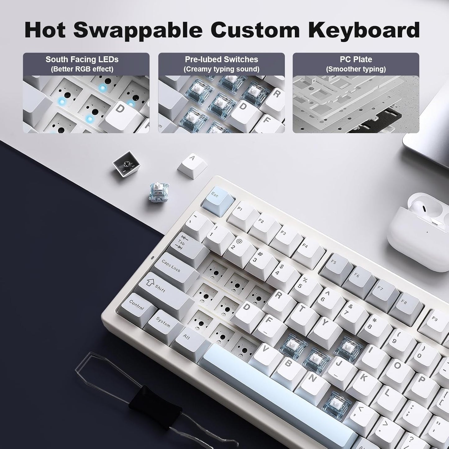 YUNZII IF99 Wireless Mechanical Gaming Keyboard with Smart LCD Display, QMK/VIA Programmable BT/2.4G/USB-C Gasket Mounted Hot Swap RGB 96% Layout for Mac/Win (Black, Cocoa Cream V2 Switch)