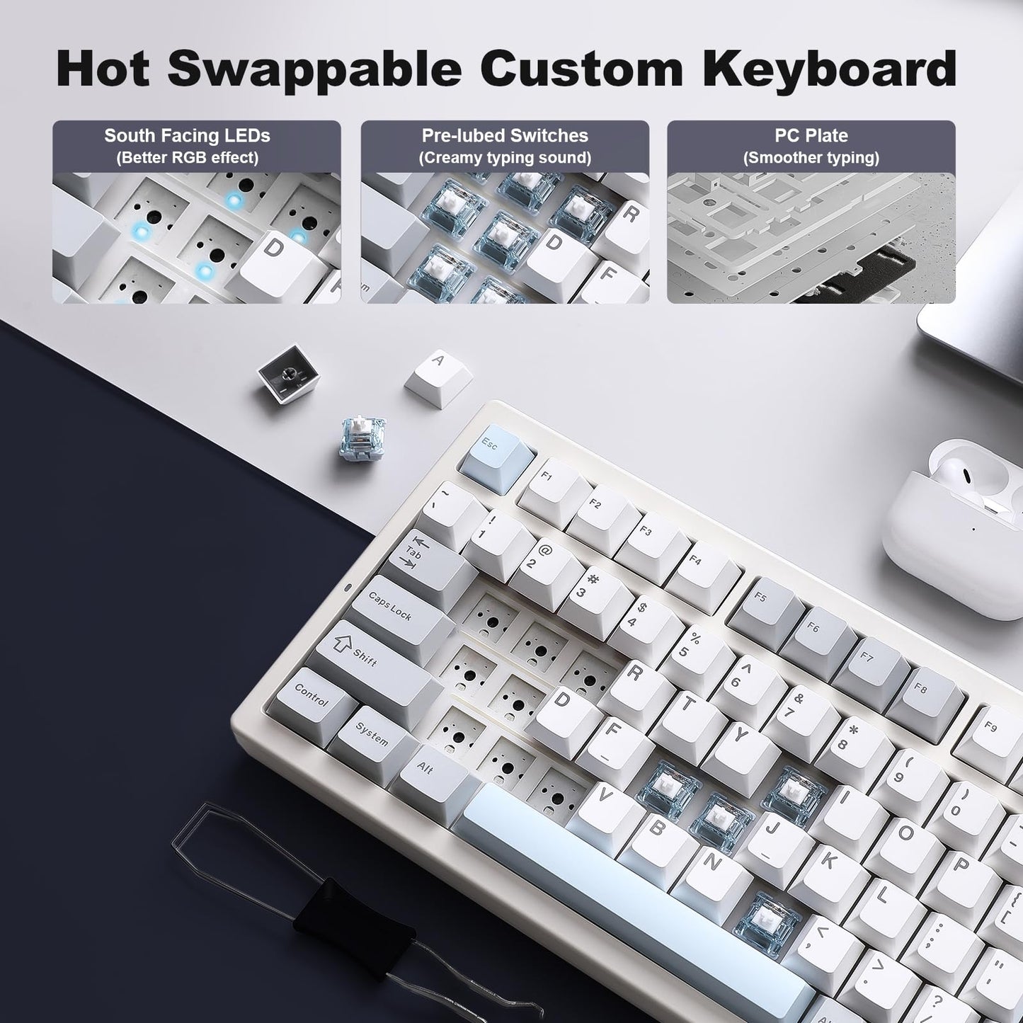 YUNZII IF99 Wireless Mechanical Gaming Keyboard with Smart LCD Display, QMK/VIA Programmable BT/2.4G/USB-C Gasket Mounted Hot Swap RGB 96% Layout for Mac/Win (White, Gateron Zero Switch)