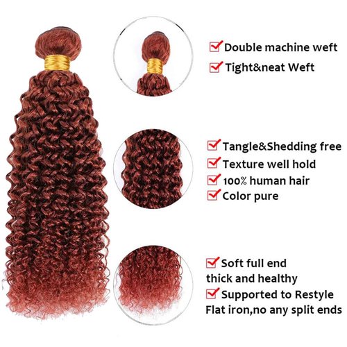 Fabimiya Human Hair Bundles Copper Red Brown 33# Jerry Curly 16 18 20 Inch Bundles Human Hair 100% Unprocessed Soft Sewn In Hair with Double Weft for Black Women