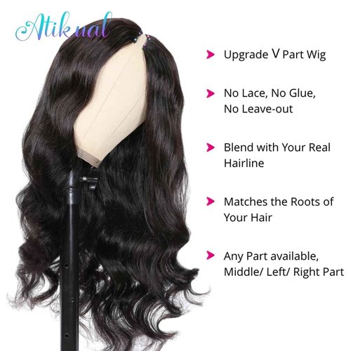 Atikual Body Wave V Part Wig Human Hair Wigs For Black Women Upart Part Wig Glueless Clip In Half Wig Upgrade U Part Wig Beginner Friendly No Sew In No Glue Density 26inch