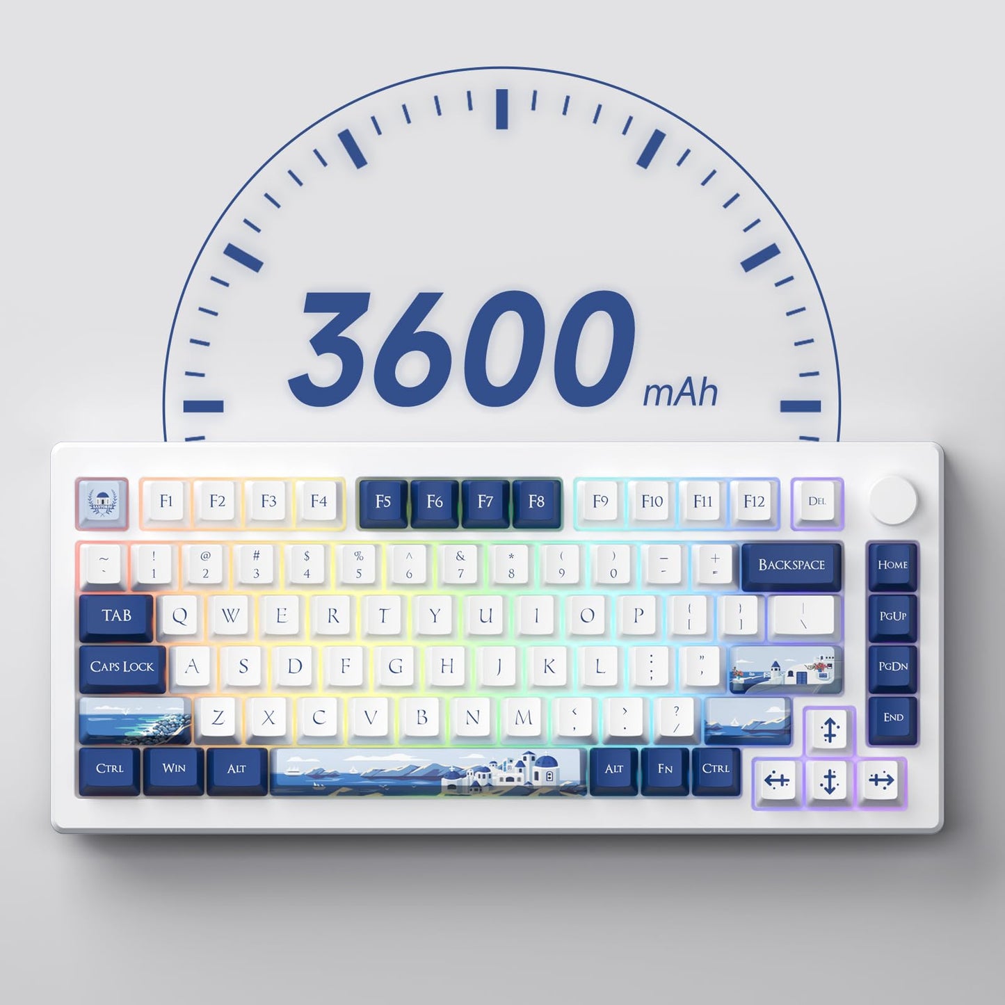 Akko Gaming Keyboard Rapid Trigger with Magnetic Switches, 75% 8k Polling Rate Mechanical Hall Effect Keyboard with Knob MOD007B HE PC Santorini Wired/Wireless (Kailh Sakura Pink Magnetic Switch)