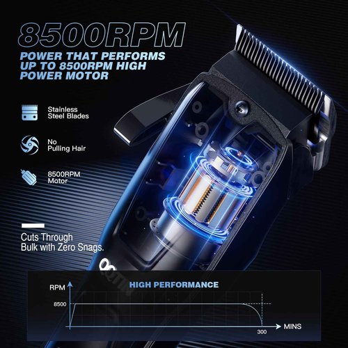 QQTIN Hair Clippers for Men, Cordless Hair Trimmer for Hair Cutting with Long Battery Life, 8500RPM Electric Clippers and Trimmers Set for Self-Haircut and Family Use (Black)