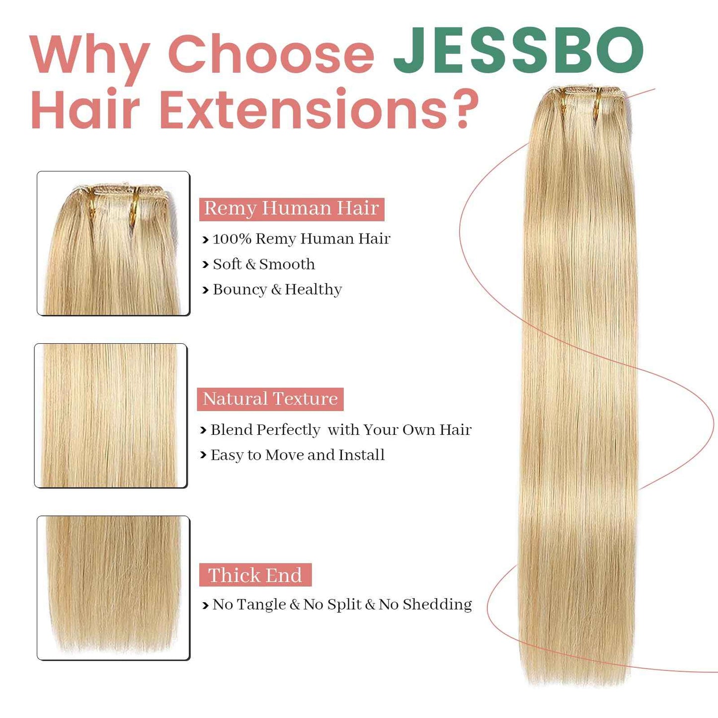 JESSBO Clip in Hair Extensions Real Human Hair 16 Inch 120g 7pcs Ash Blonde Highlighted Bleach Blonde Seamless Invisible Double Weft Natural Straight Hair Extensions for Woman (#P18/613)