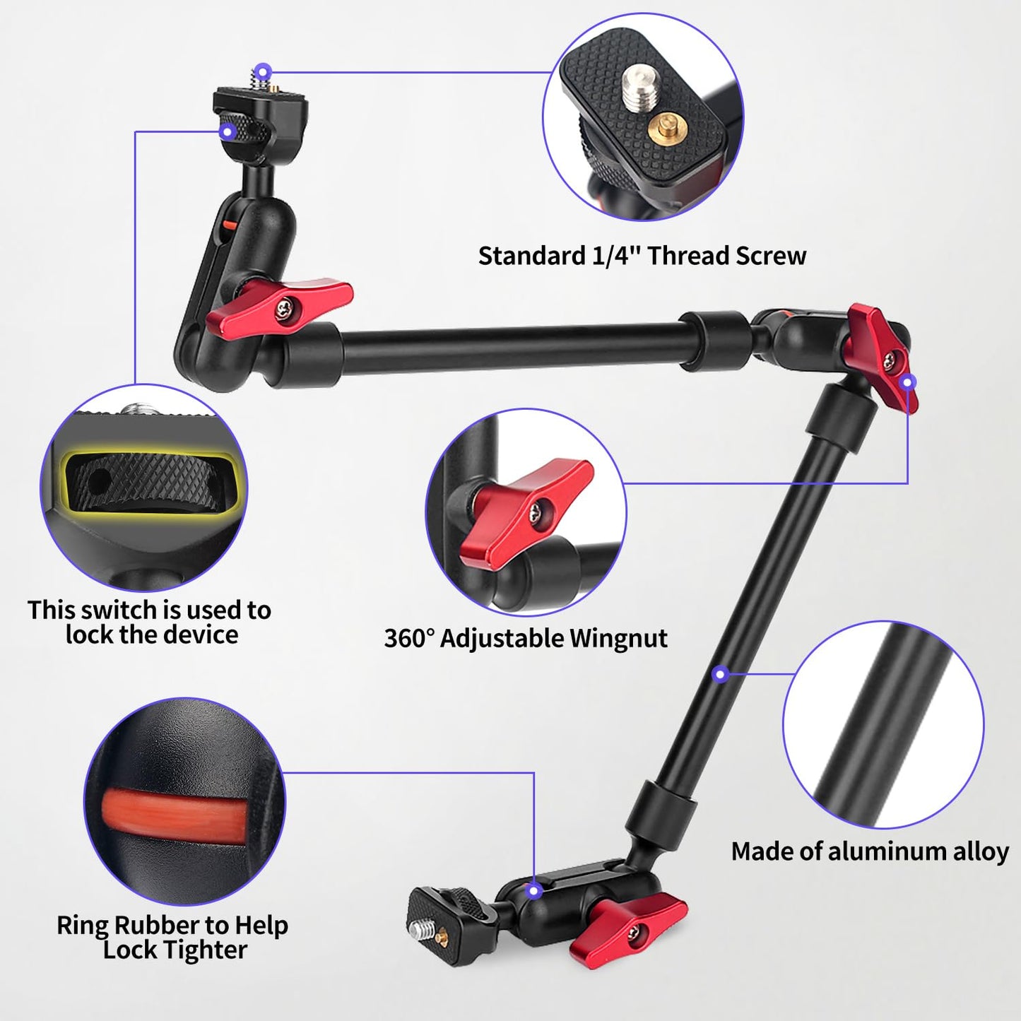 22" Magic Arm w Clamp Camera Mount, Overhead Phone Mount w Dual Ball Head Articulating Mic Boom Arm, 3/8" 5/8" Screw Adapters, Adjustable Camera Desk Mount Stand for Webcam Tripod Light Video Rig