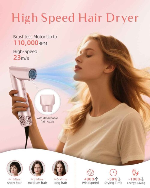 RUCHA 5 in 1 Hot Air Styler, 110,000 RPM High Speed Blow Dryer Brush, Foldable air Curler for Hair, Negative Ion Hot Air Bursh for Frizz-Free Styling Fast Drying Curling Straightening Volumizing