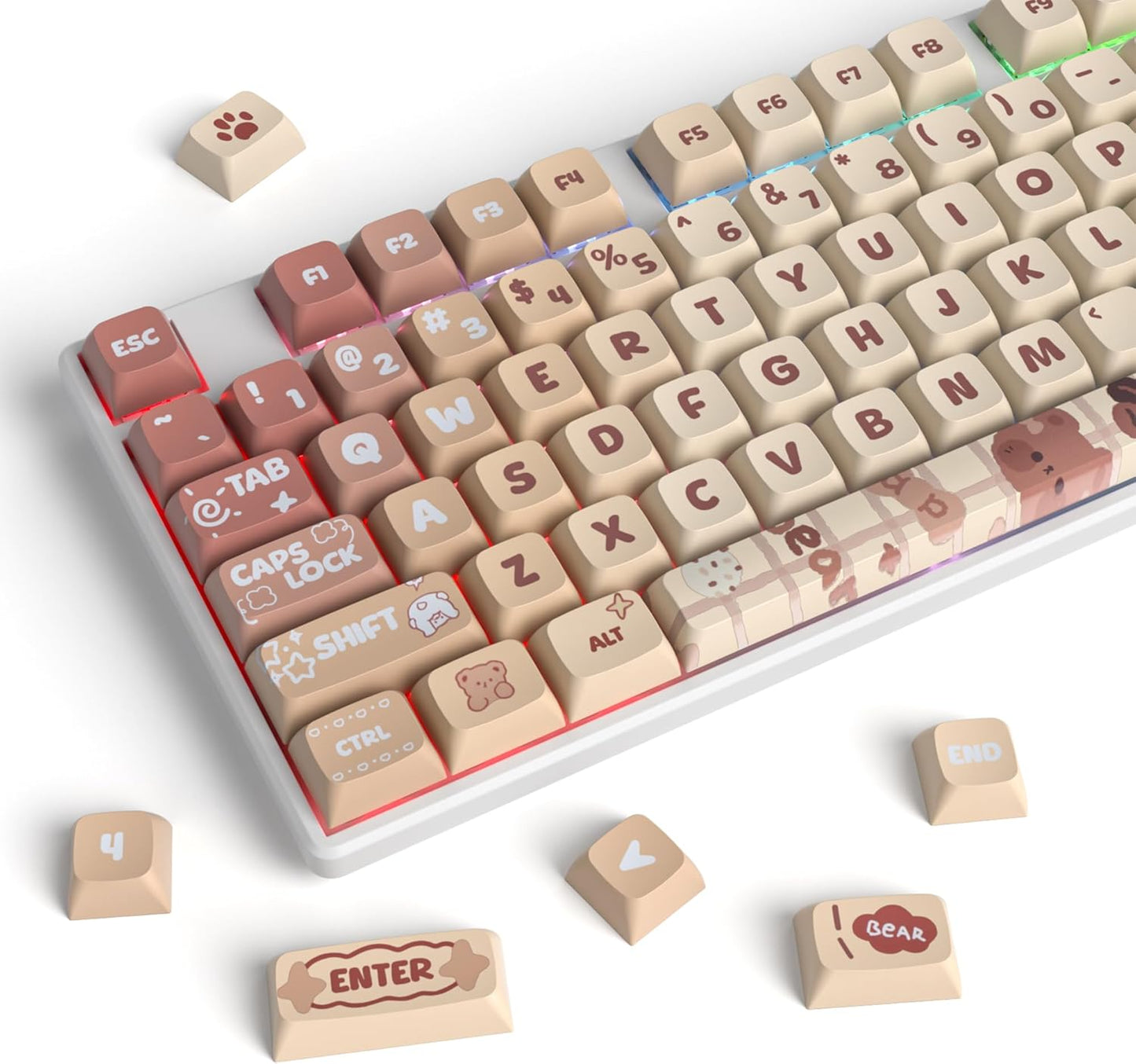 140 Keys Gradient Keycaps Side Printed Keycap Set Cherry Profile PBT Keycaps Double Shot Shine Through Custom Keycaps for Mechanical Gaming Keyboards(Minutest Dust)