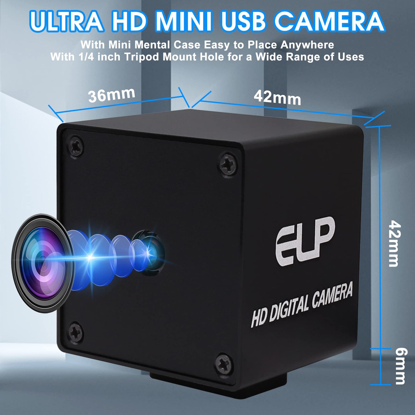 48MP USB Camera Autofocus Ultra HD 70 Degree Lens with Mini Metal Case, High Speed 4K 30fps Webcam Plug and Play Industrial Surveillance Security Camera for PC/Mac OS/Windows/Raspberry Pi/Scanner