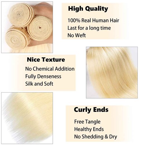 Fabimiya 20 22 24 Inch Bundles Human Hair Blonde 613# Straight Wave Human Hair Bundles Unprocessed Soft Sewn In Hair with Double Weft for Black Women