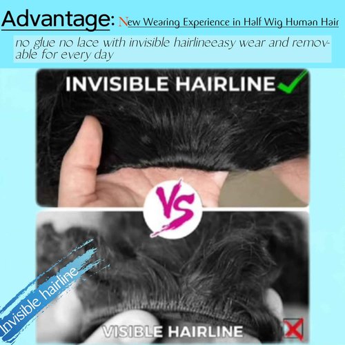 Kinky Curly Half Wig Human Hair Drawstring Seamless Flip Over Half Curly Wig Human Hair Invisible Hairline Glueless Wear and Go Wigs For Black Women Beginner Friendly 18Inch 200% Density