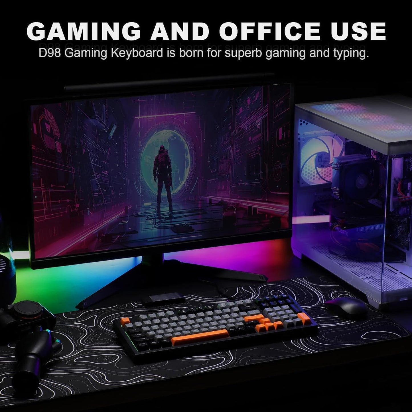 YUNZII D98 Membrane Gaming Keyboard,RGB Backlit,Full Numpad,Spill Resistance,Anti-ghosting,USB Wired,98 Keys for PC Gaming Office(Black&Green)