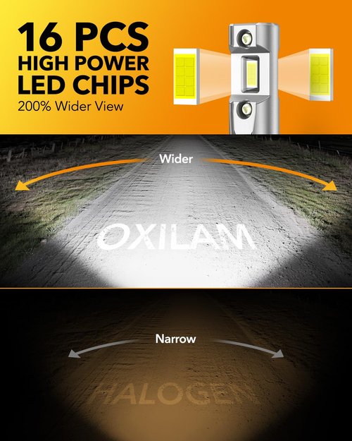 OXILAM H11 9005 Light Bulbs Combo, 70000lm 900% Brighter 6500K Cool White Light, H11-H9-H8 9005-HB3 Fog Light DRL Halogen Replacement 1:1 Size, Wireless Design, IP68 Waterproof, Pack of 4