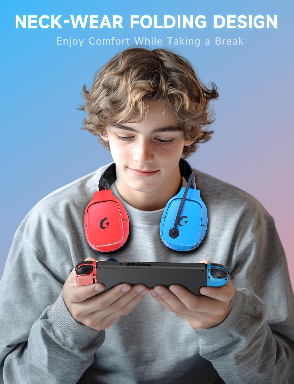 2.4GHz Wireless Gaming Headsets for PS5, PS4, PC, Switch - Bluetooth 5.3 Gaming Headphones with Noise Canceling Mic, 7.1 Surround Sound, 70H Battery, Blue Lighting - White