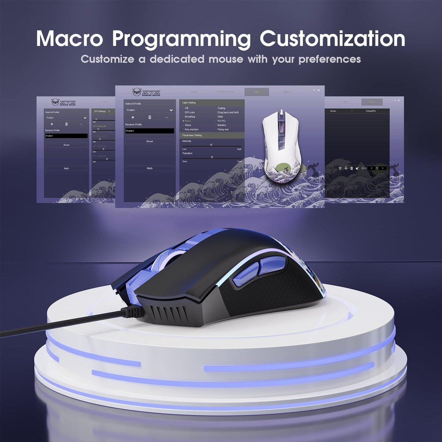 XVX G705 Wired Gaming Mouse, 12000 DPI RGB Gaming Mouse with 12 Backlit Modes & 7 Macro Buttons, PC Gaming Mice Support DIY Keybinding, Mouse Gamer Computer Mouse for Laptop PC Mac Windows,Topographic