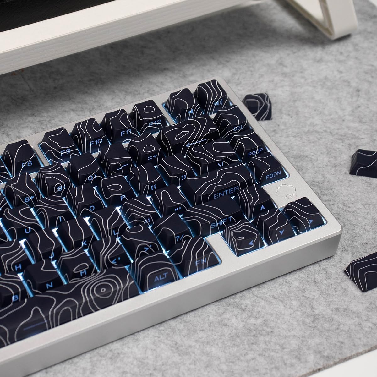 131 Keys Black Topographic Keycaps Cherry Profile Side Print Keycaps Set Fit for 60% 65% 75% 95% Cherry Mx Switches Mechanical Keyboard