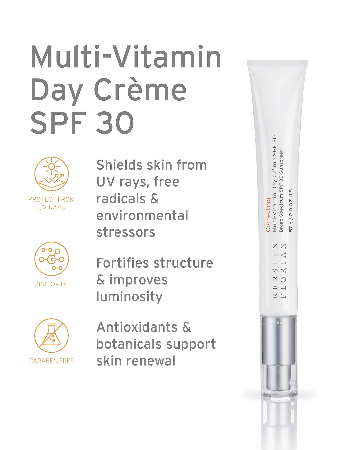 Kerstin Florian Multi Vitamin Day Creme SPF 30 | Daily Facial Moisturizer with Natural Zinc Oxide | Sunscreen with UVA and UVB Protection | Oil Free (2 oz)