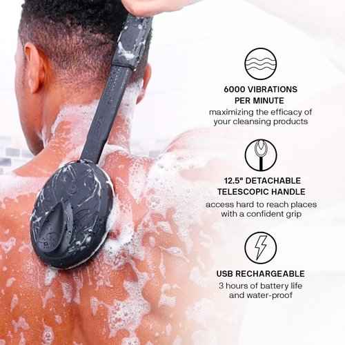 Black Wolf Vibrating Face & Sonic Body Scrubber & Charcoal Powder Body Wash for Men Bundle