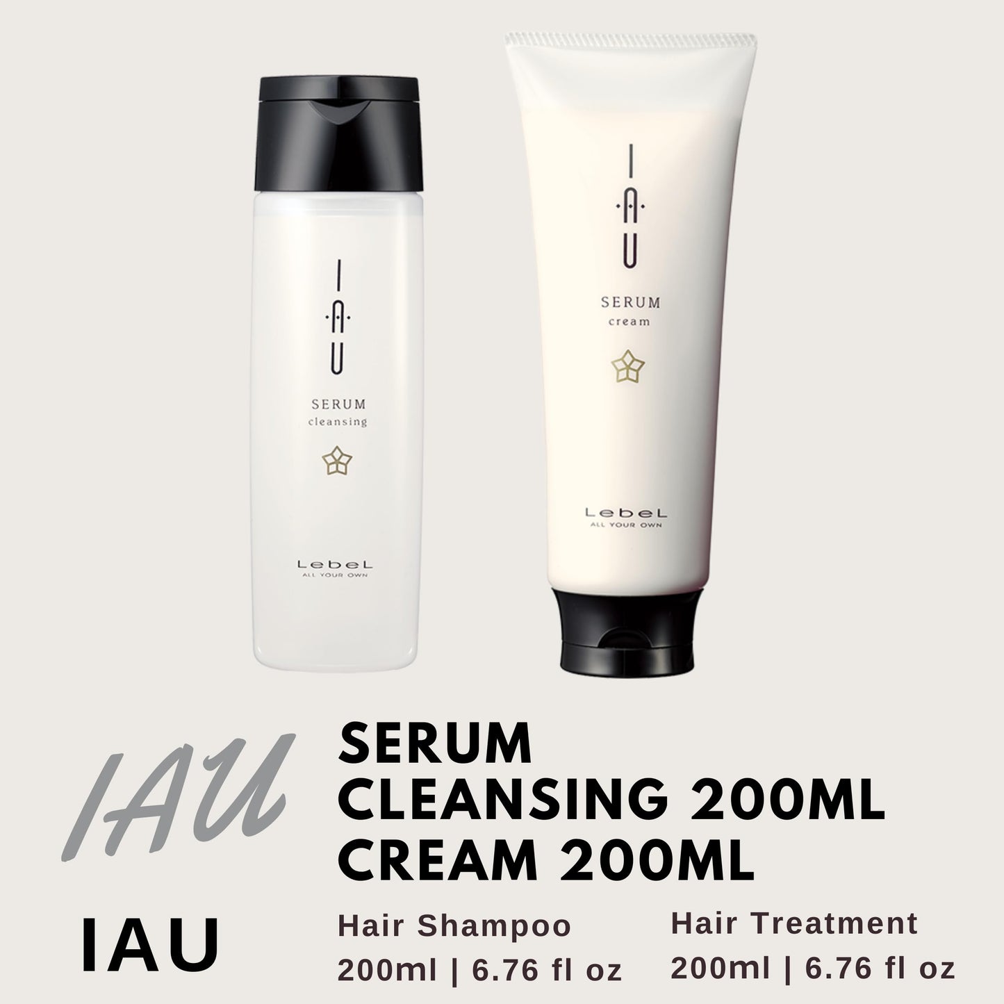 Lebel IAU Serum Cleansing Hair Shampoo 200ml & Lebel IAU Serum Cream 200ml Set (Green Tea Set)