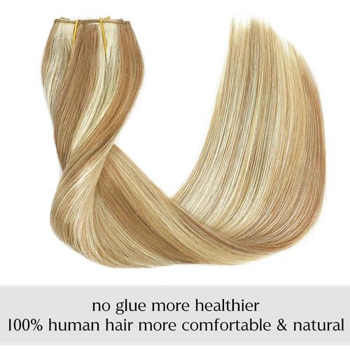 Hair Extensions 18 Inch Hair Extensions Real Human Hair Light Blonde to 613 Blonde Straight Balayage Extensions with Transparent Fish Line
