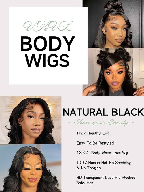 VKVL 32 Inch Body Wave Lace Front Wigs Human Hair Pre Plucked 13x4 HD Lace Frontal Wigs Human Hair 200 Density Glueless Wigs Human Hair with Baby Hair Natural Black