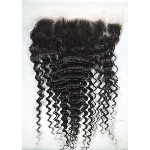 13x6 Lace Frontal Transparent Lace 100% Unprocessed Brazilian Virgin Human Hair Lace Closure Pre Plucked with Baby Hair Natural Black Color (13x6,Deep Wave, 14 Inch)