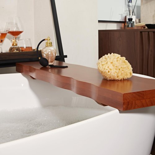 Wood Bathtub Caddy Tray, Anti-Slip Premium Wood Bathtub Tray, Waterproof Rectangle Bath Table with Waved Edge, Sturdy Organic Bath Board for Bathroom