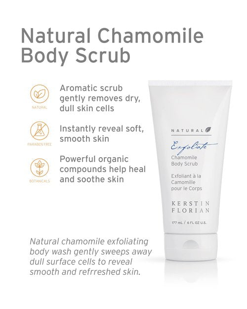 Kerstin Florian Natural Chamomile Body Scrub | Exfoliating Body Wash for Smooth Skin | Gentle Buffing Grains Reveal Skin's Natural Glow | Organic Bath and Shower Skincare | 6 fl oz