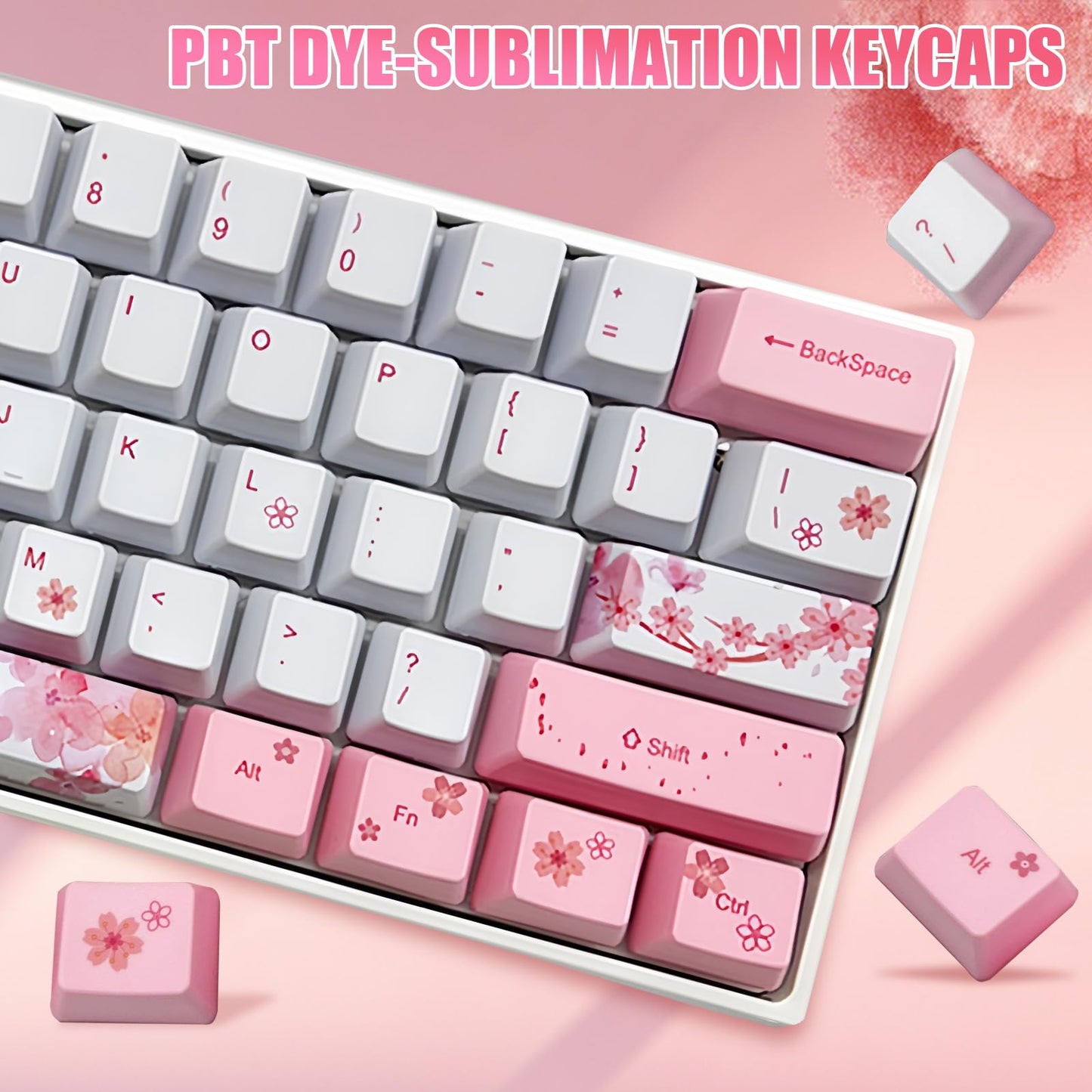 ZMX Cherry Blossom Pink Mechanical Keyboard,60% Compact Hot Swappable USB-C Wired RGB Gaming Keyboard 61 Keys Mini Cute Keyboards with Dye-Sublimation PBT Keycap for PC/Mac (Brown Switch)