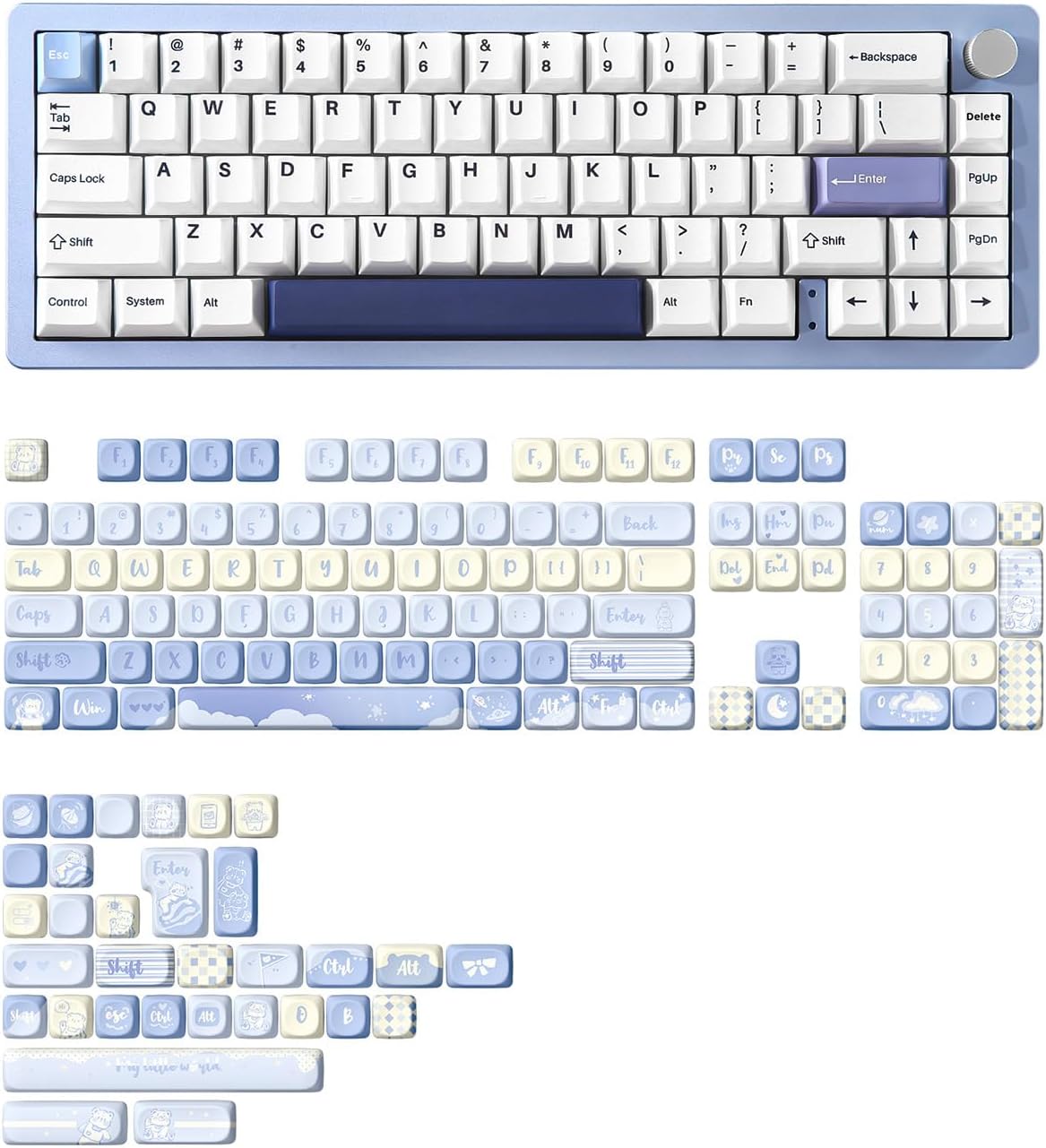 YUNZII AL66 Wireless Mechanical Keyboard(Milk Switch, Blue), 136 Keys MOA Keycaps(Blue)