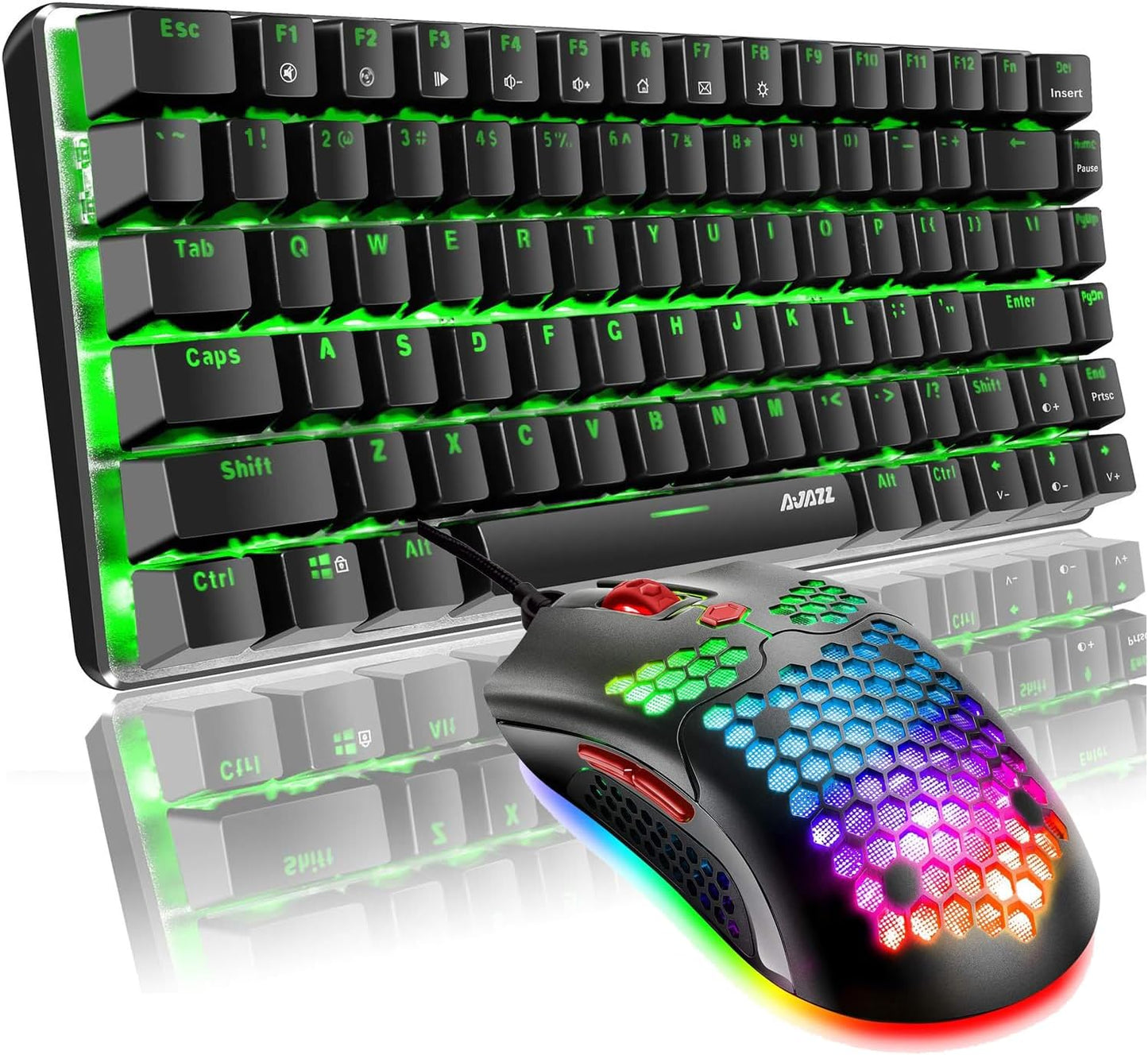 ZIYOU LANG Gaming Keyboard and Mouse and Mouse Pad,Wired Green Backlit Mechanical Keyboard,Superlight RGB Gaming Mouse,12000DPI Optical Sensor,6 Programmable Buttons Mice for PC Gamers