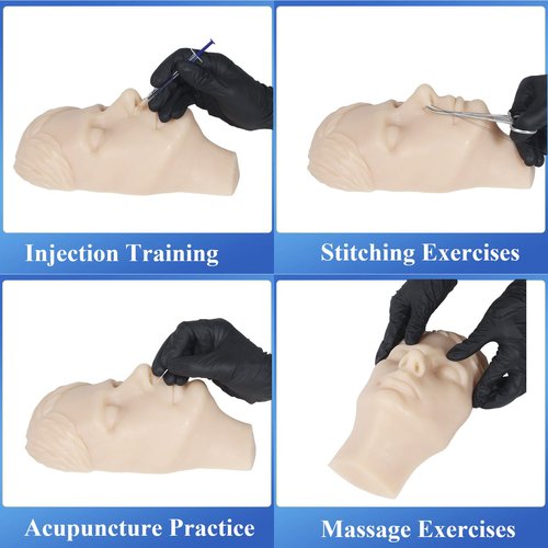 JUYO VONSAN Injection Training Mannequin Face Silicone Head Facial Injection Face Nose Model (Not TPE) for Piercing Tattoo Practice Medical Student (Woman Head)