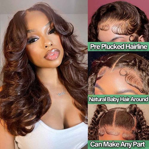 CITY GIRL Brown Lace Front Wigs Human Hair Body Wave 26 Inch 13x4 Hd Transparent Lace Frontal Chocolate Brown Human Hair Wig For Women Pre Plucked Natural Hairline 200 Density