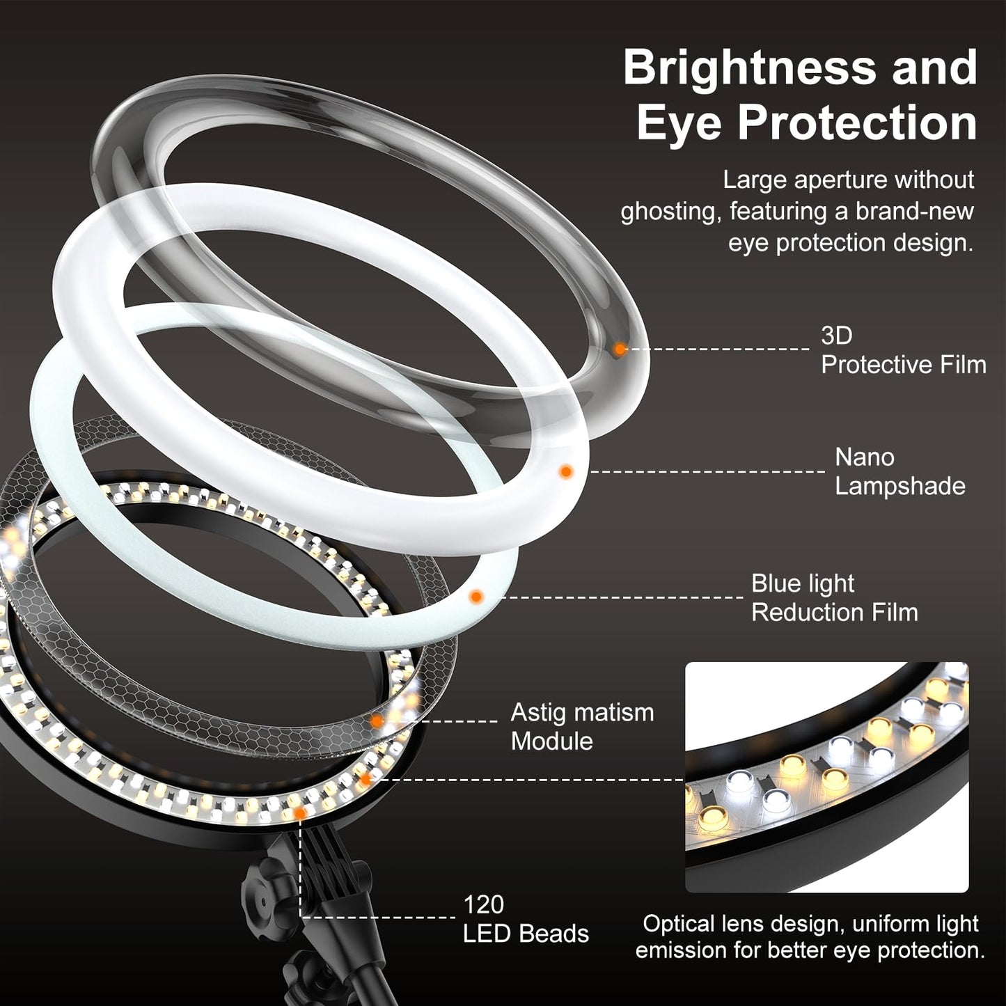 10'' Desk Ring Light with Stand – Zoom Lighting with Phone Holder for Computer・Video Calls・Conference – CRI95 LED Adjustable Circle Light, 10'' Large Lamp Head, Content Creator Friendly