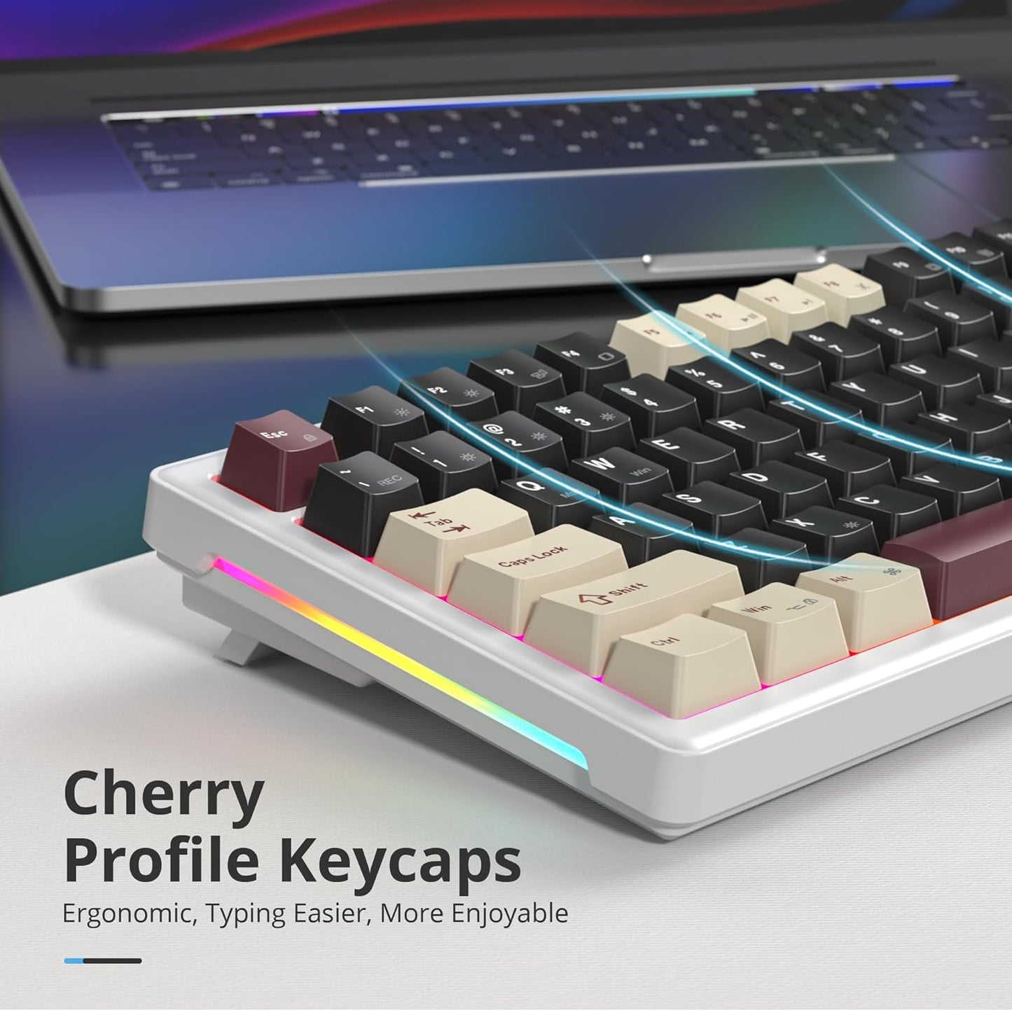 75% Mechanical Gaming Keyboard with Volumn Knob, Gasket Hot Swappable RGB, Wired, Red Switch, 82 Keys Compact Creamy (Black Grey)